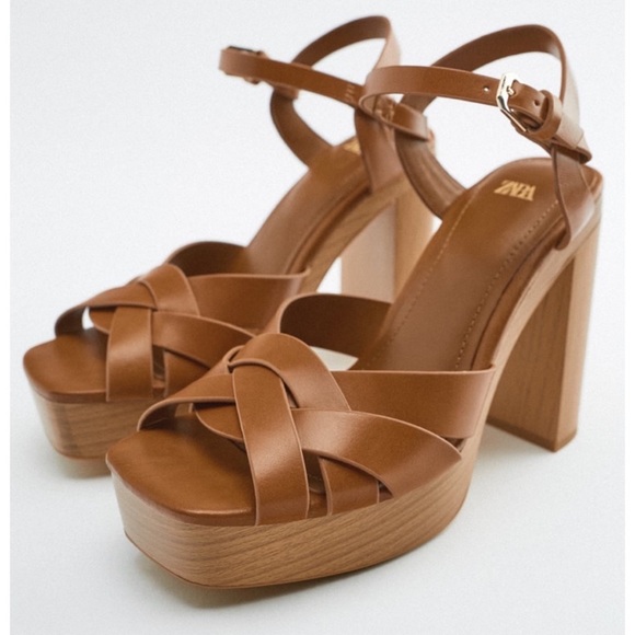 Zara block heel leather sandals - Picture 3 of 4